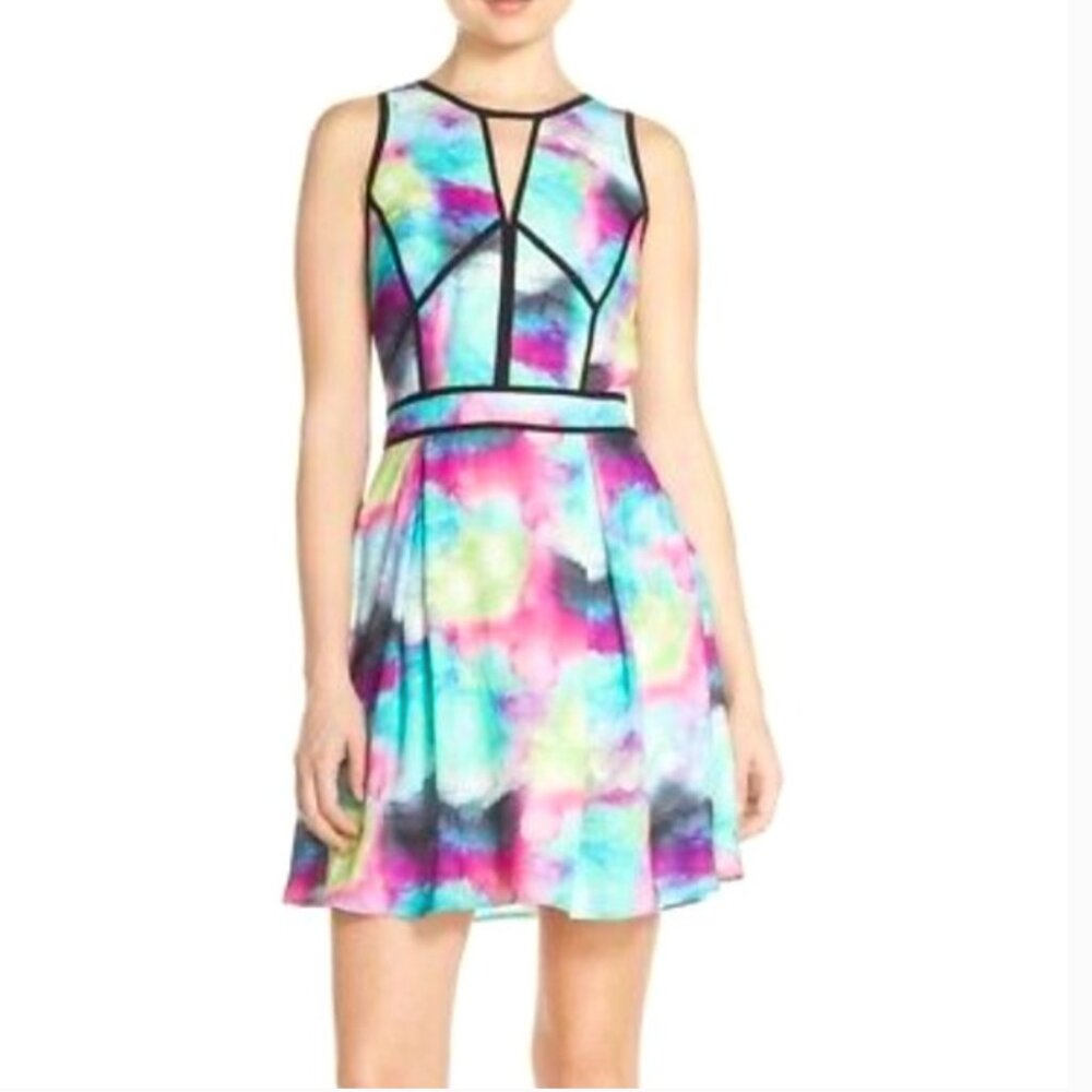 Adelyn Rae Watercolor Fit & Flair Cocktail Dress